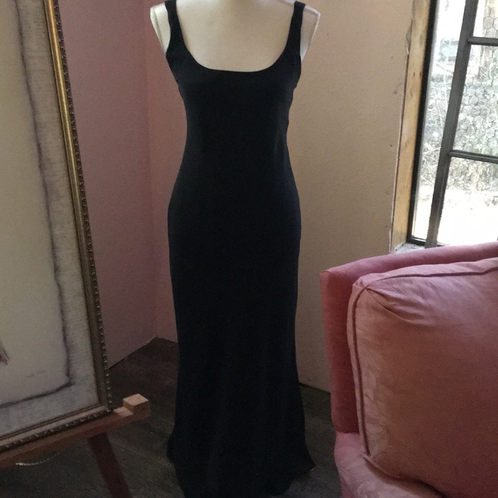 Black long evening gown strapped back